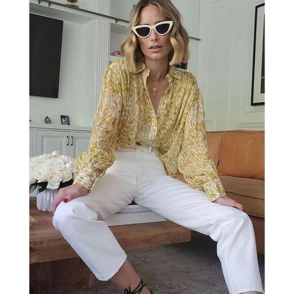 Anine Bing Tops - Anine Bing 100% Silk Caleb Shirt Leopard Animal Print Balloon Sleeve Oversized